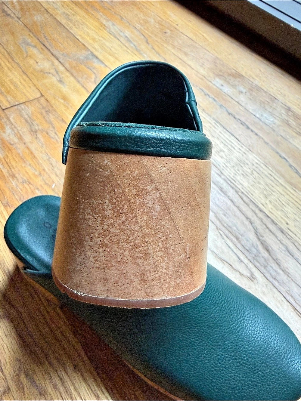 Charlotte Stone Wooden Heel Clogs in Green - Picture 7 of 9